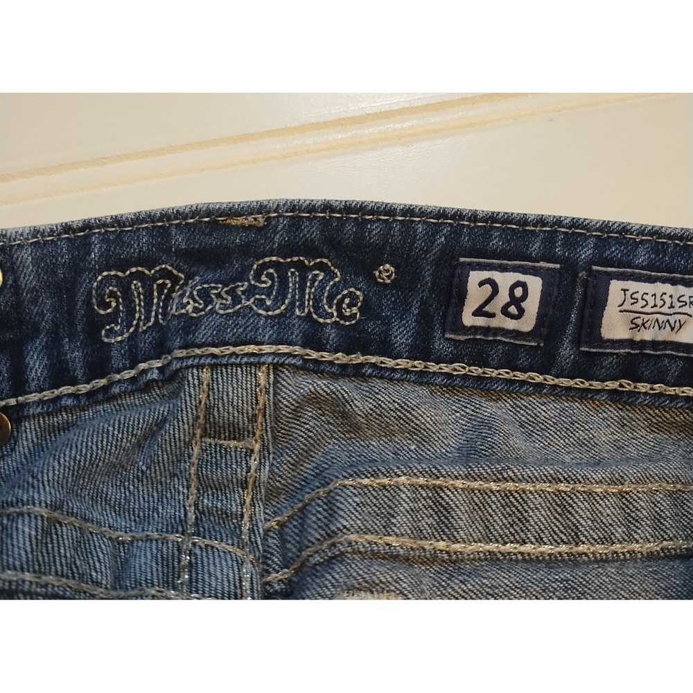 Miss Me Skinny Jeans Womens 28 Dark Wash Low Rise Embellished Y2K Western Denim - Picture 8 of 15